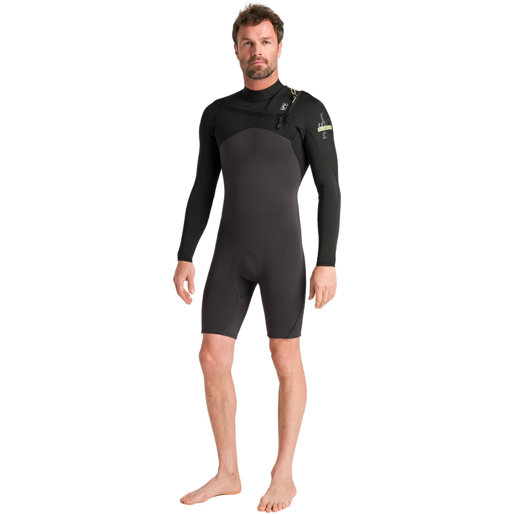 2026 C-Skins Mens NuWave Session Lite 2/2mm Long Sleeve Chest Zip Spring Wetsuit C-NSEL22SPM - Meteor / Black